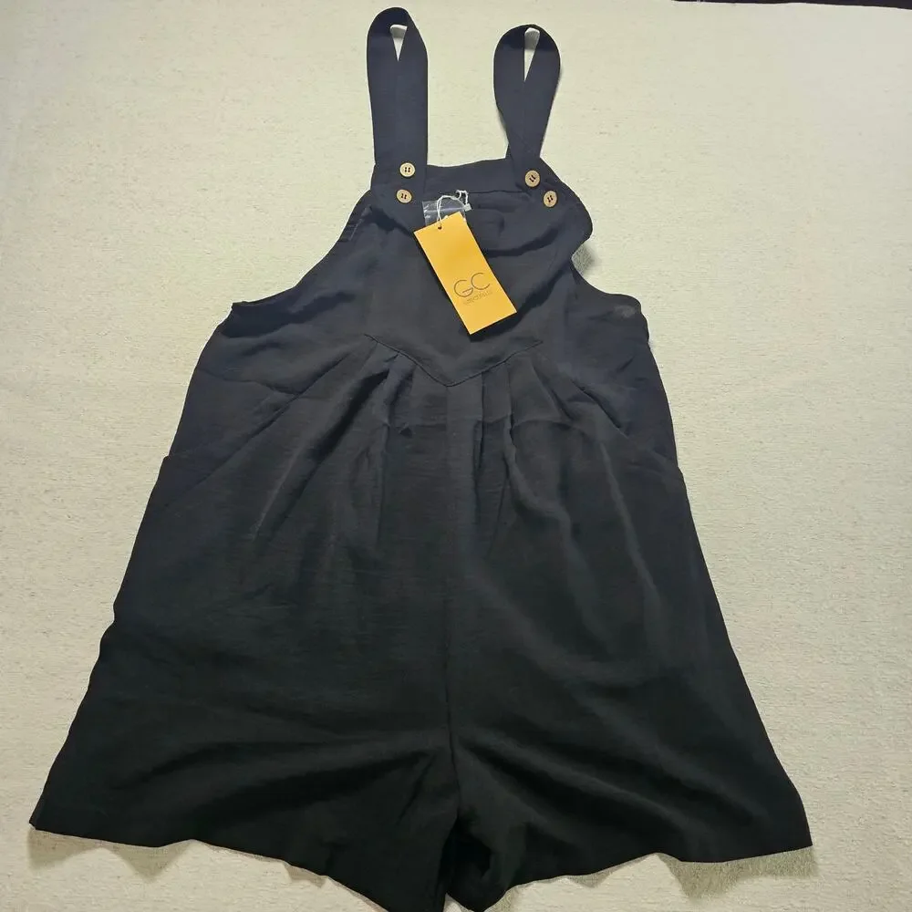 GreCerelle S Black Shortalls Pinafore Overall Shorts Minimalist Casual Cozy - Picture 2 of 10